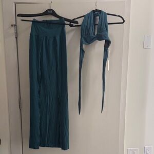 Royal Codes Celeste top and Cleopatra Slit Teal Skirt Set